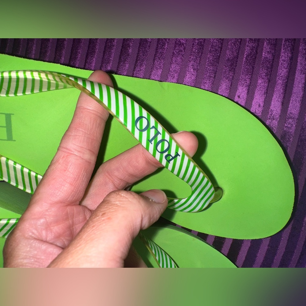 Y2K Lime Green Polo Wedge Sandals - Picture 8 of 11